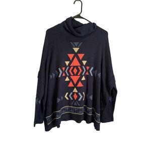 J. Jill Blue Aztec Turtleneck Small Oversized Women's Southwest Sweater